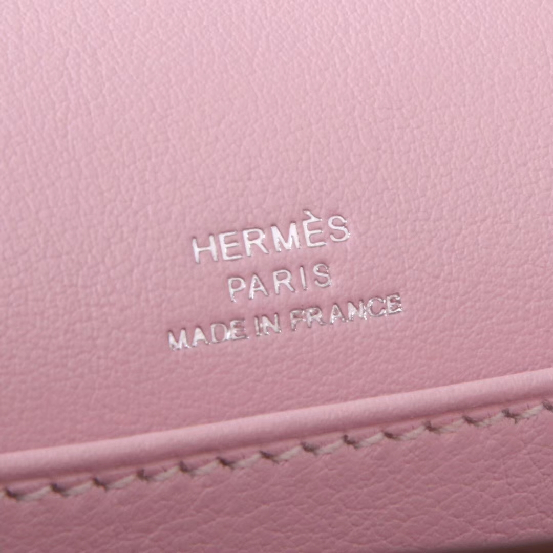 Hermès（爱马仕）roulis 猪鼻包 浅粉色 swift皮 银扣 19cm