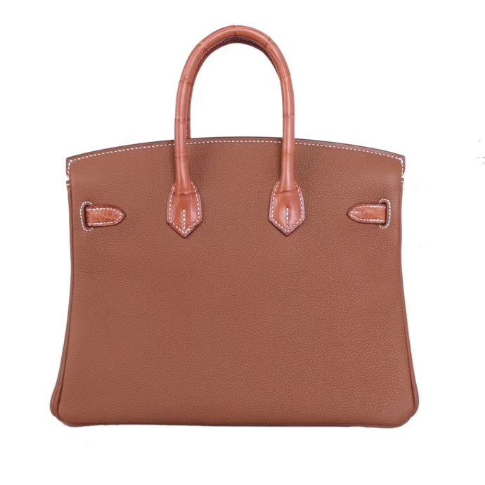 Hermès（爱马仕）Birkin 铂金包 金棕色 Togo拼同色鳄鱼皮 银扣 30CM