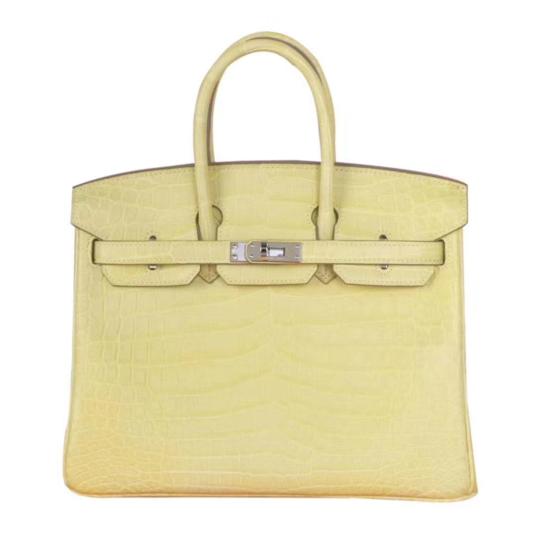 Hermès（爱马仕）Birkin 铂金包 柠檬黄 哑光鳄鱼 银扣 25CM