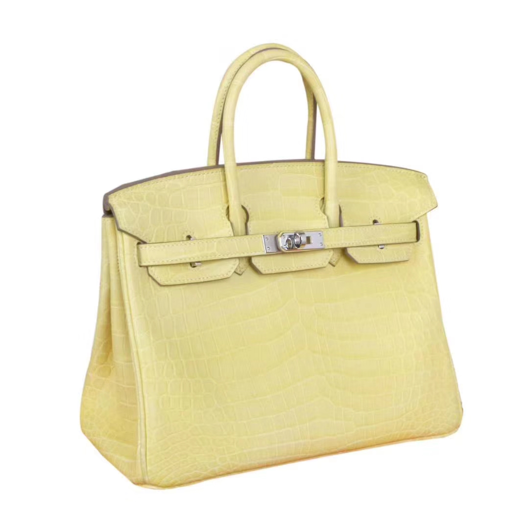 Hermès（爱马仕）Birkin 铂金包 柠檬黄 哑光鳄鱼 银扣 25CM