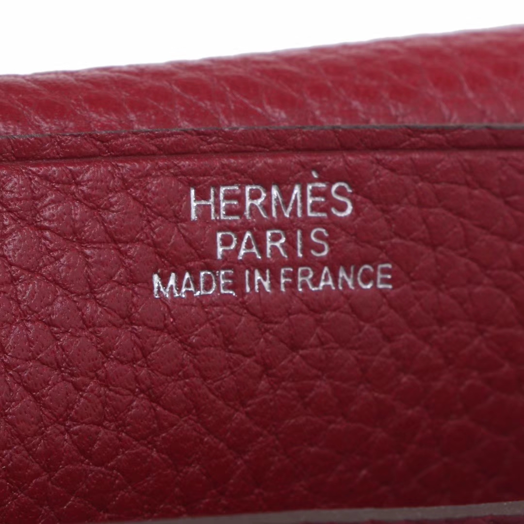Hermès（爱马仕）H扣 长款钱夹 酒红色  银扣 togo