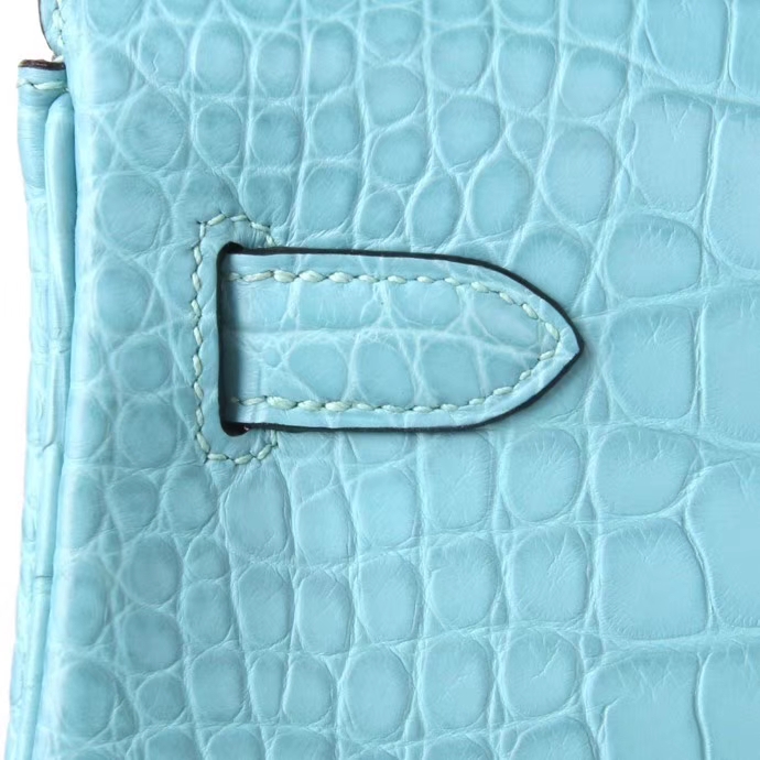 Hermès（爱马仕）Kelly 凯莉包 3Z圣希尔蓝 雾面鳄鱼皮 银扣 28cm