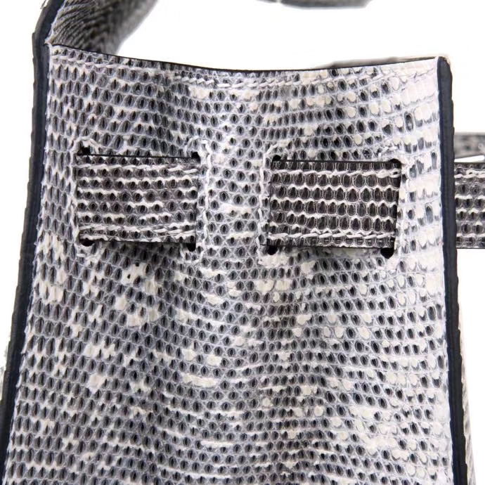 Hermès（爱马仕）Kelly 凯莉包 雪花色 蜥蜴皮 外缝 银扣 28cm