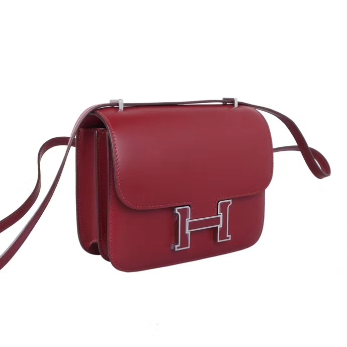 Hermès（爱马仕）Constance 空姐包 酒红 box 珐琅扣 银扣 19cm