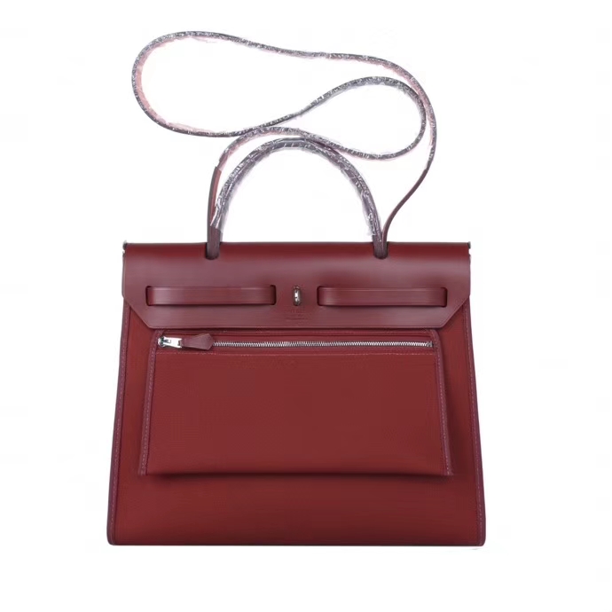 Hermès（爱马仕）Herbag 手提单肩包 爱马仕红 帆布 银扣 31cm