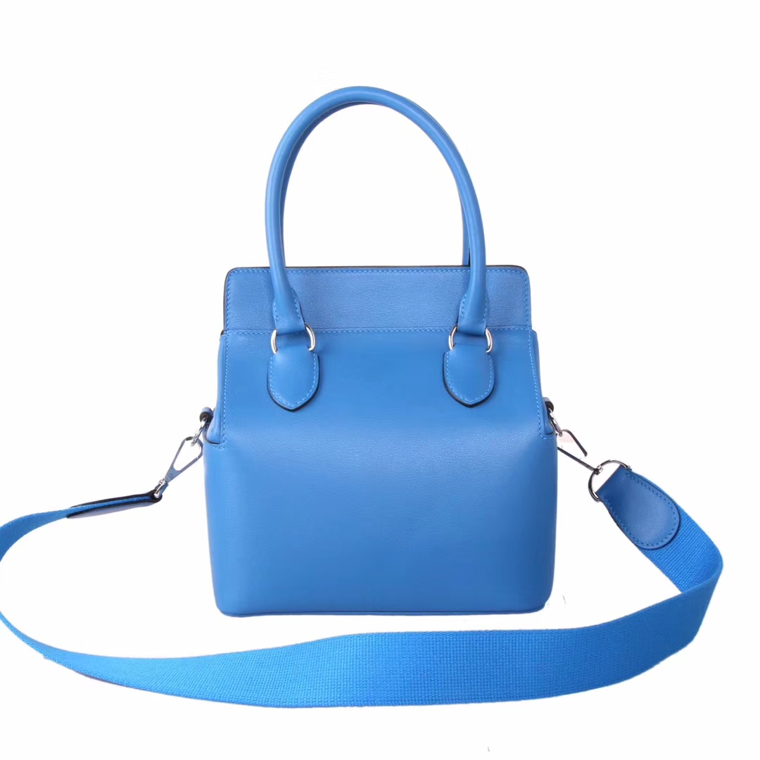 Hermès（爱马仕）Toolbox 牛奶盒 水妖蓝 swift皮 银扣 20cm
