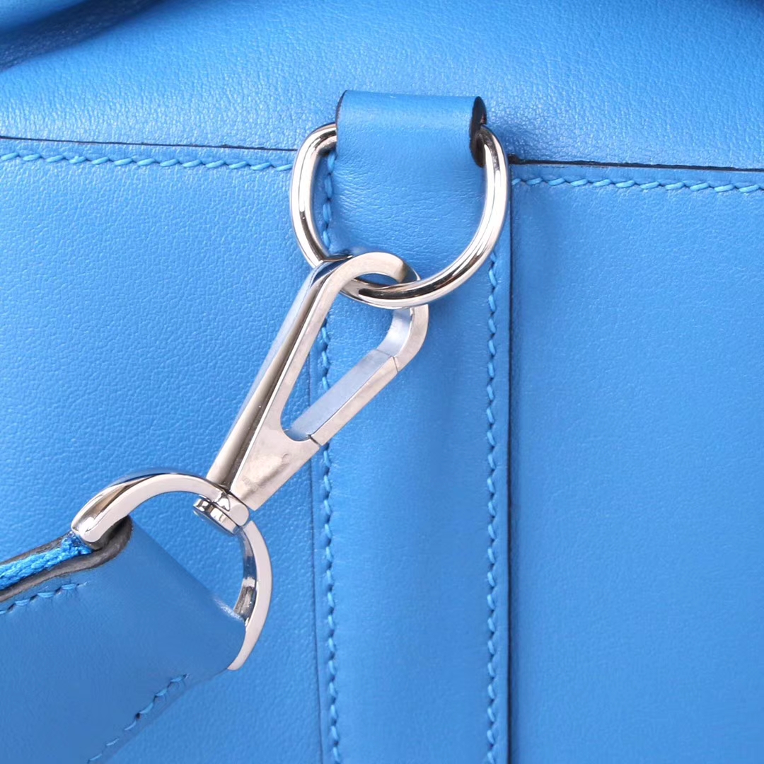 Hermès（爱马仕）Toolbox 牛奶盒 水妖蓝 swift皮 银扣 20cm