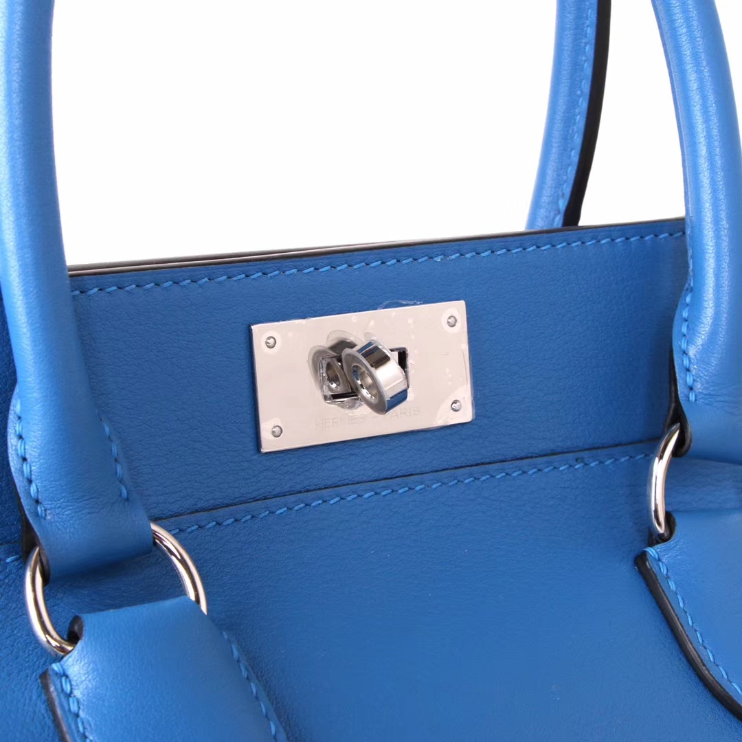 Hermès（爱马仕）Toolbox 牛奶盒 水妖蓝 swift皮 银扣 20cm