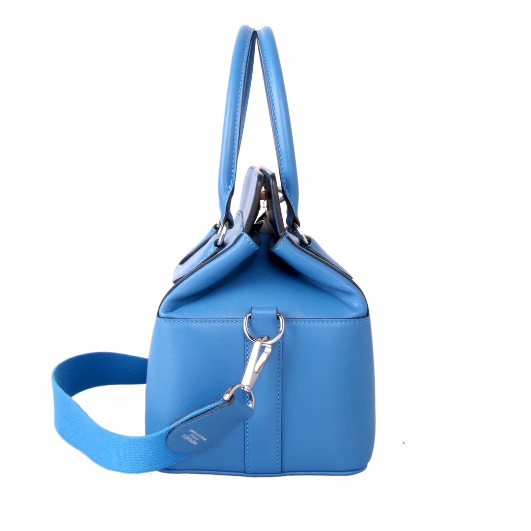 Hermès（爱马仕）Toolbox 牛奶盒 水妖蓝 swift皮 银扣 20cm