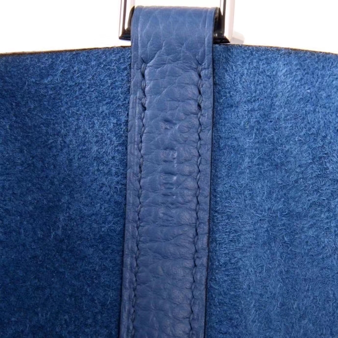 Hermès（爱马仕）Picotin 菜篮包 明蓝拼火焰红 togo 银扣 18cm