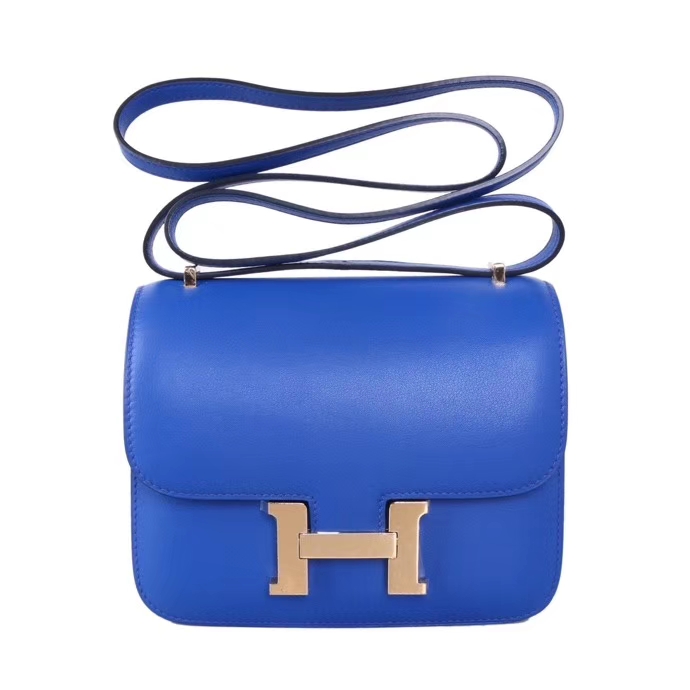 Hermès（爱马仕）Constace 空姐包 电光蓝  swift 金扣 19cm