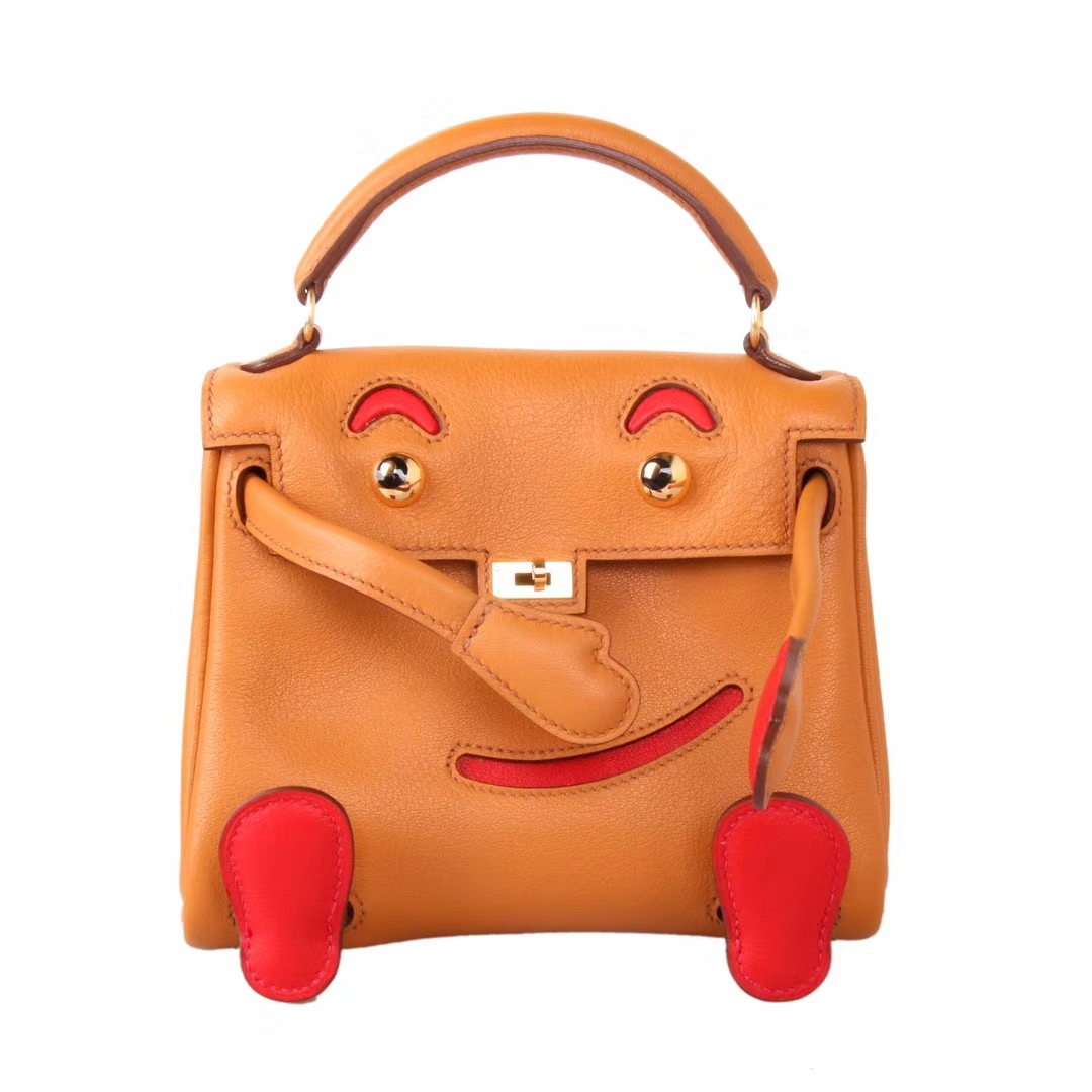 Hermès（爱马仕）kelly doll娃娃包 太妃金拼火焰红 swift皮 银扣 18cm