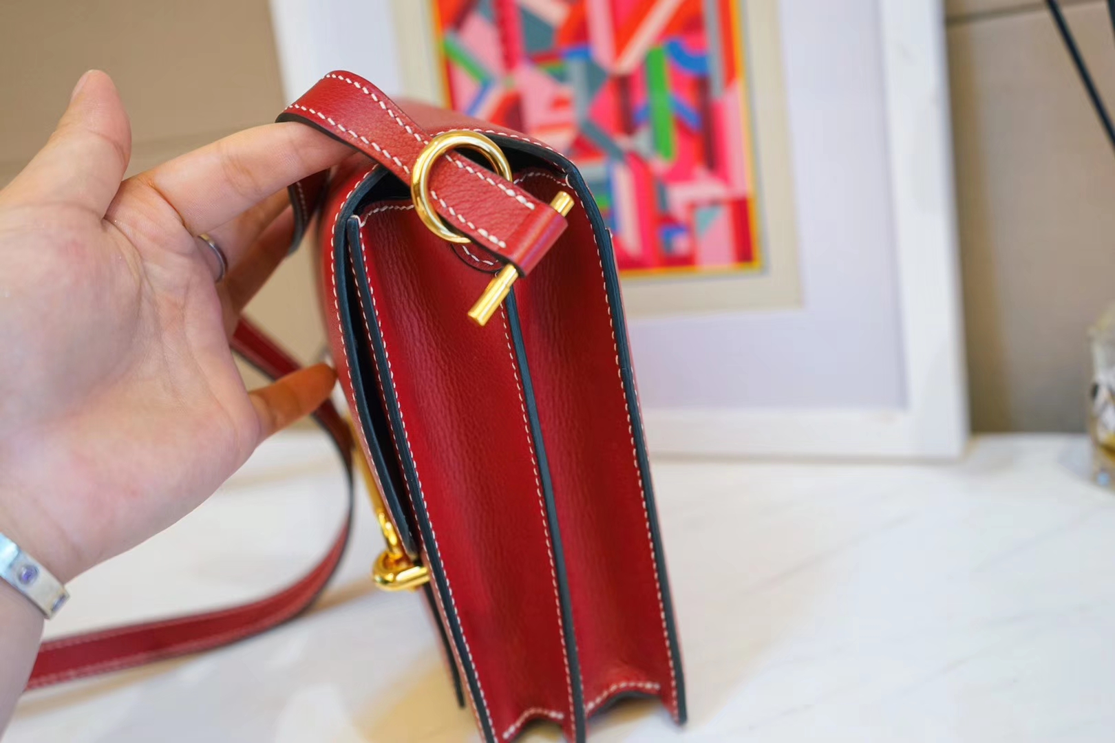 Hermès（爱马仕）roulis 猪鼻包 石榴红 EV 金扣 23cm