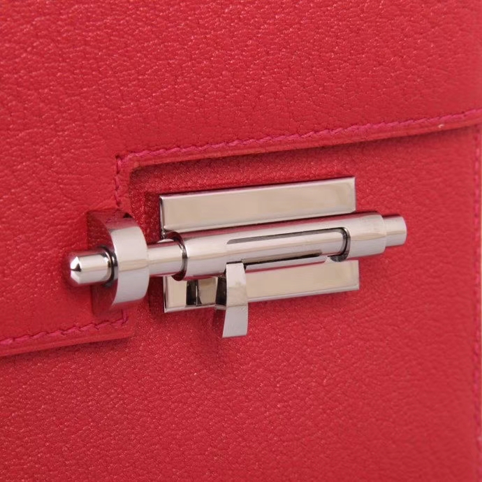 Hermès（爱马仕）Verrou 锁链包 中国红 山羊皮 银扣 17cm