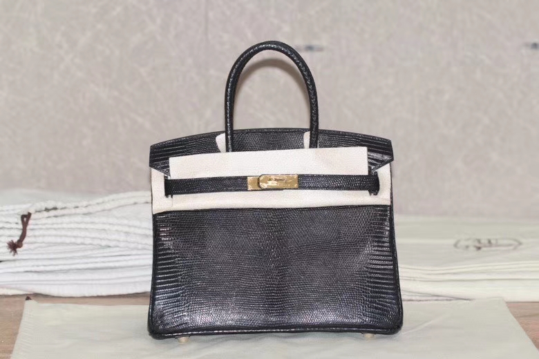 Hermès（爱马仕）birkin 铂金包 蜥蜴皮 黑色 金扣 25cm 出货