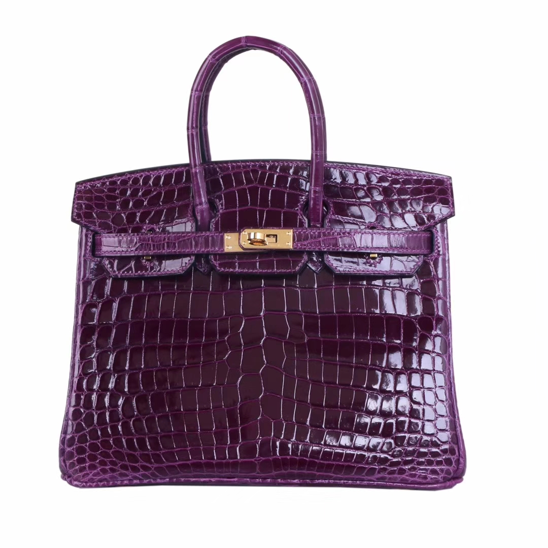 Hermès（爱马仕）birkin 铂金包  金扣 ck59葡萄紫 亮面尼罗鳄 25cm 出货