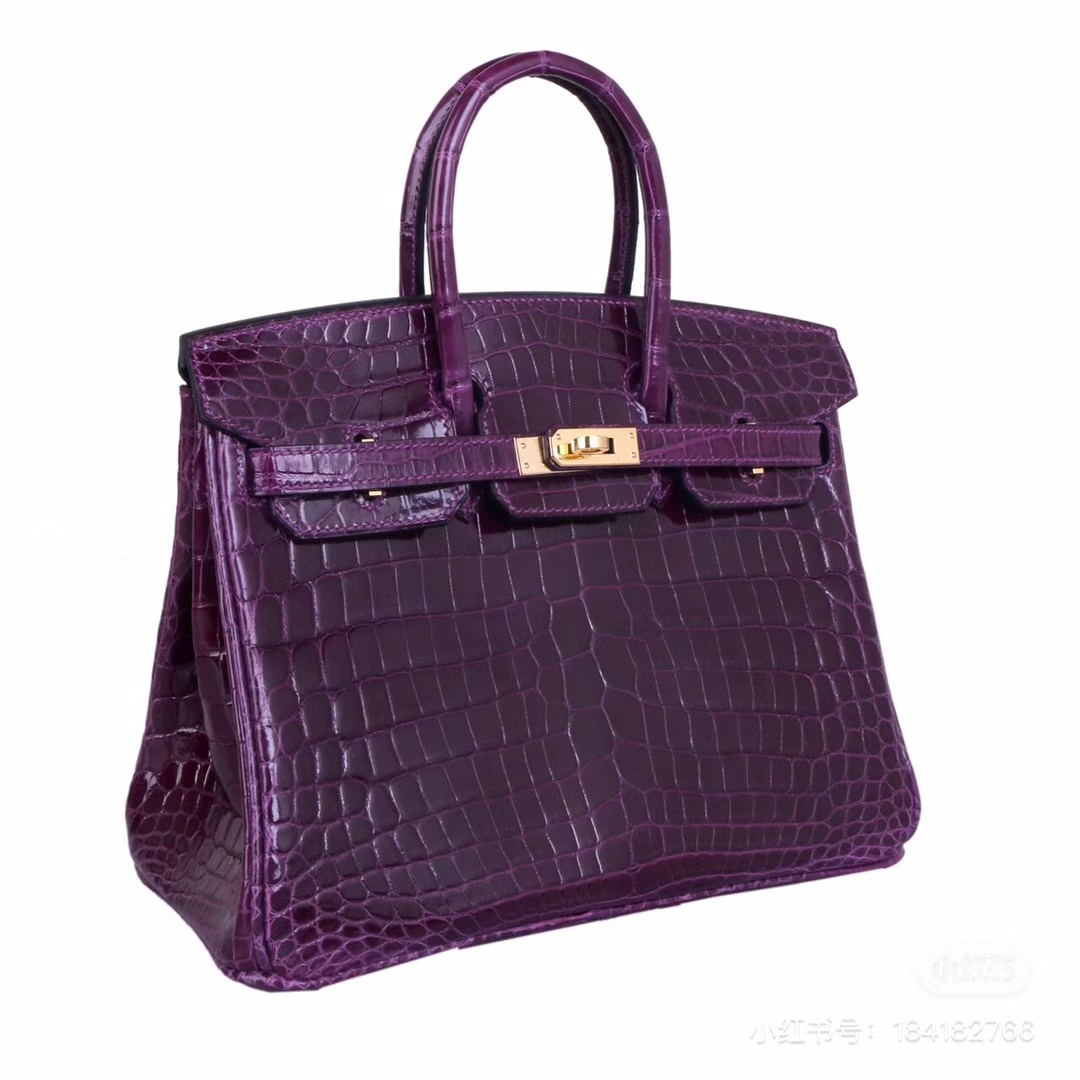 Hermès（爱马仕）birkin 铂金包  金扣 ck59葡萄紫 亮面尼罗鳄 25cm 出货