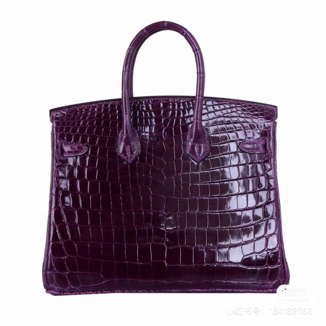 Hermès（爱马仕）birkin 铂金包  金扣 ck59葡萄紫 亮面尼罗鳄 25cm 出货