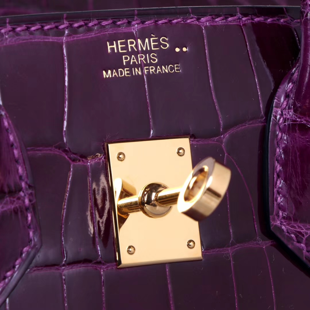 Hermès（爱马仕）birkin 铂金包  金扣 ck59葡萄紫 亮面尼罗鳄 25cm 出货