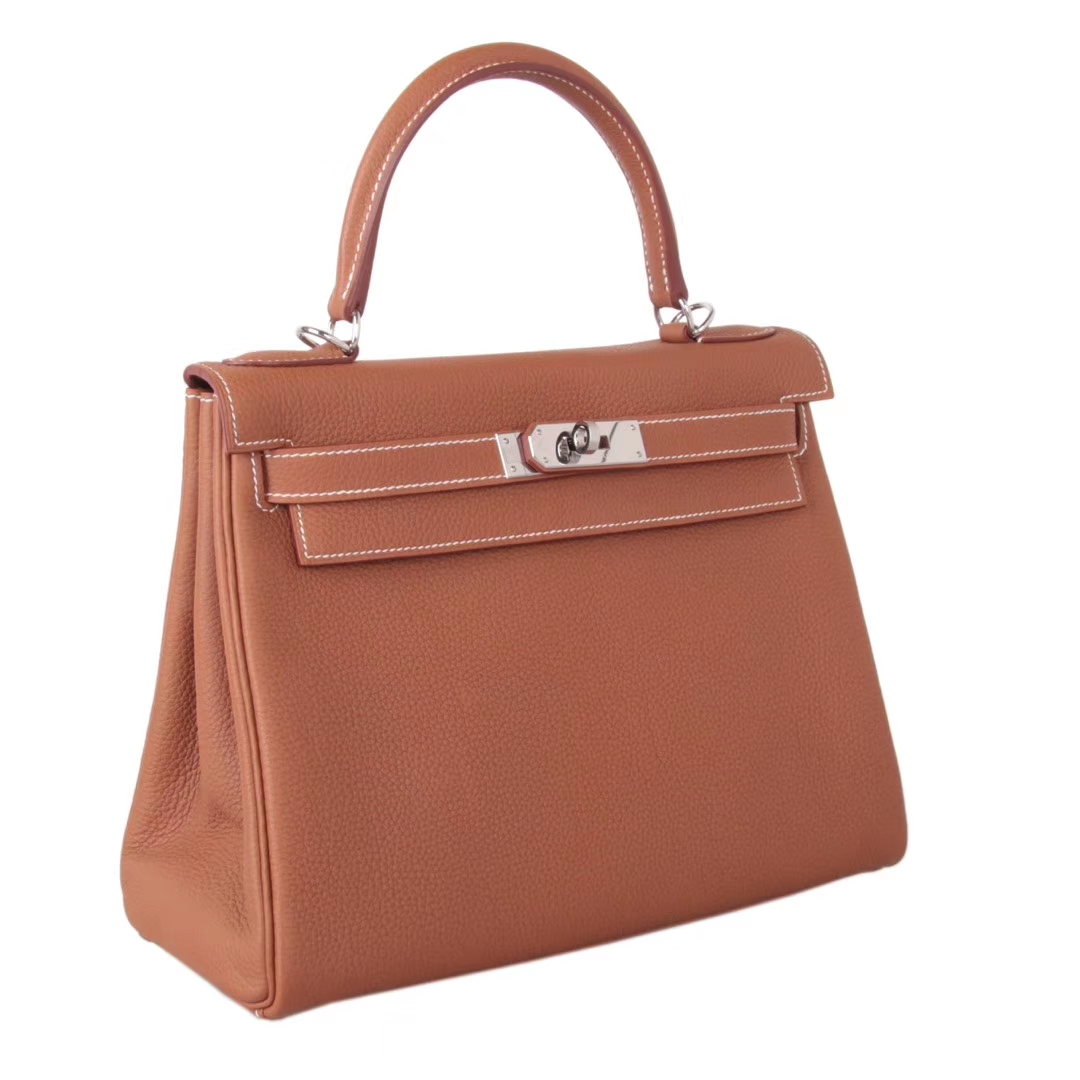 Hermès（爱马仕）Kelly凯莉包 金棕色 togo 银扣 28cm